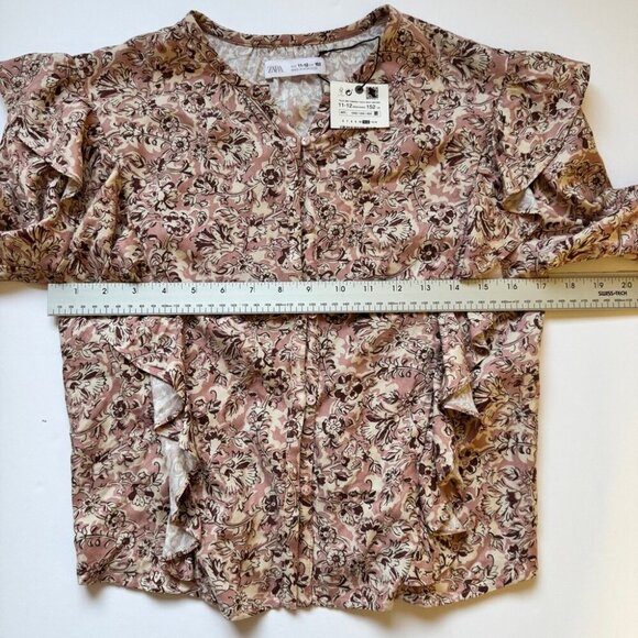 NWT Zara Girl Blouse Floral Ruffle Button Down Long Sleeve Shirt Top Sz 11-12 - Picture 9 of 12
